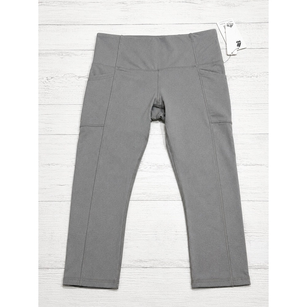 NWT RBX Active Womens Grey High Rise Capri Leggings Side Pockets Size M
